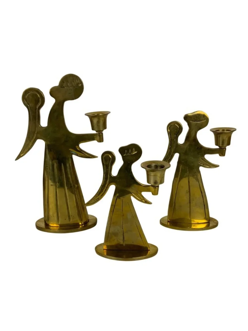 Set Of 3 Brass Angel Taper Candle Holders Mid-Century Modern Christmas Decor